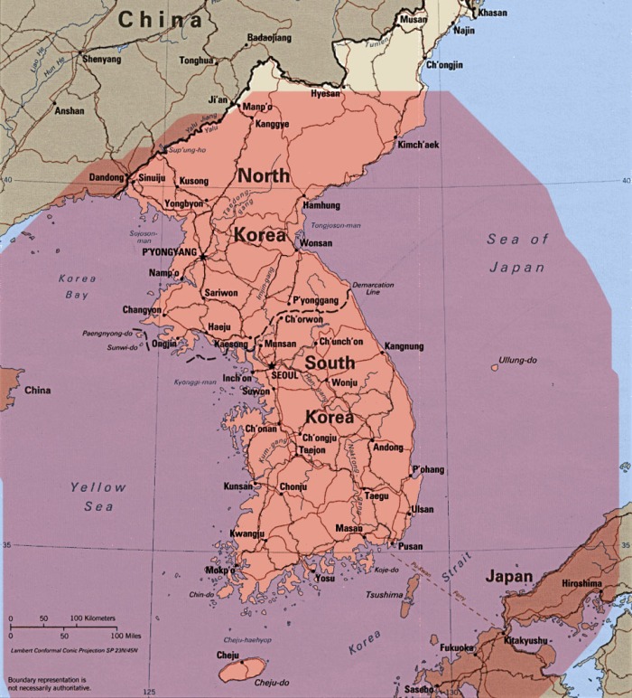 300-km range from South Korea's borders